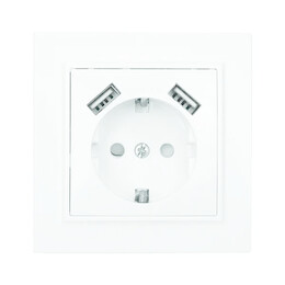 Минск Розетка 1-местная СП с/з 16А белая с защ. штор. с 2 USB 2,1А EKF