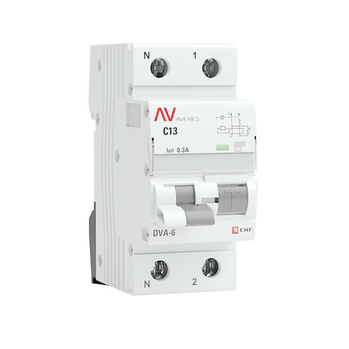 Дифференциальный автомат DVA-6 1P+N 13А (C) 300мА (AC) 6кА EKF AVERES